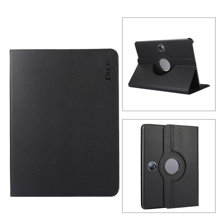 For OnePlus Pad / OPPO Pad 2 ENKAY 360 Degree Rotation Stand Litchi Leather Smart Tablet Case(Black) - free shipping - PMC Jewellery - Order now!