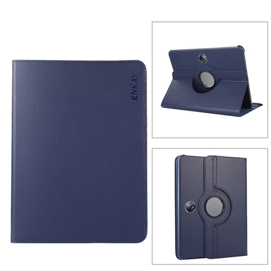 For OnePlus Pad / OPPO Pad 2 ENKAY 360 Degree Rotation Stand Litchi Leather Smart Tablet Case(Dark Blue) - free shipping - PMC Jewellery - Order now!