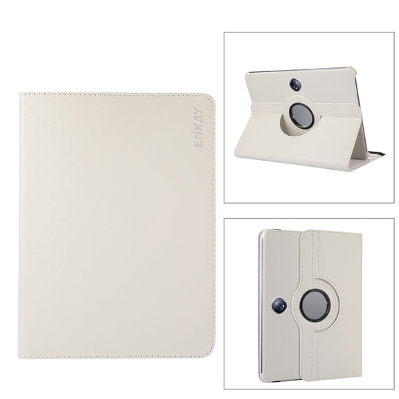 For OnePlus Pad / OPPO Pad 2 ENKAY 360 Degree Rotation Stand Litchi Leather Smart Tablet Case(White)