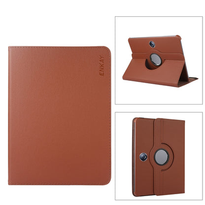 For OnePlus Pad / OPPO Pad 2 ENKAY 360 Degree Rotation Stand Litchi Leather Smart Tablet Case(Brown) - free shipping - PMC Jewellery - Order now!