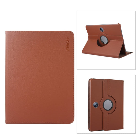 For OnePlus Pad / OPPO Pad 2 ENKAY 360 Degree Rotation Stand Litchi Leather Smart Tablet Case(Brown) - free shipping - PMC Jewellery - Order now!