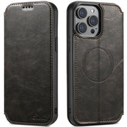 For iPhone 13 Suteni J05 Leather Magnetic Magsafe Phone Case(Black)