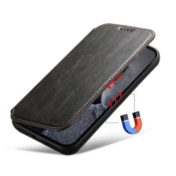 For iPhone 14 Suteni J05 Leather Magnetic Magsafe Phone Case(Black)