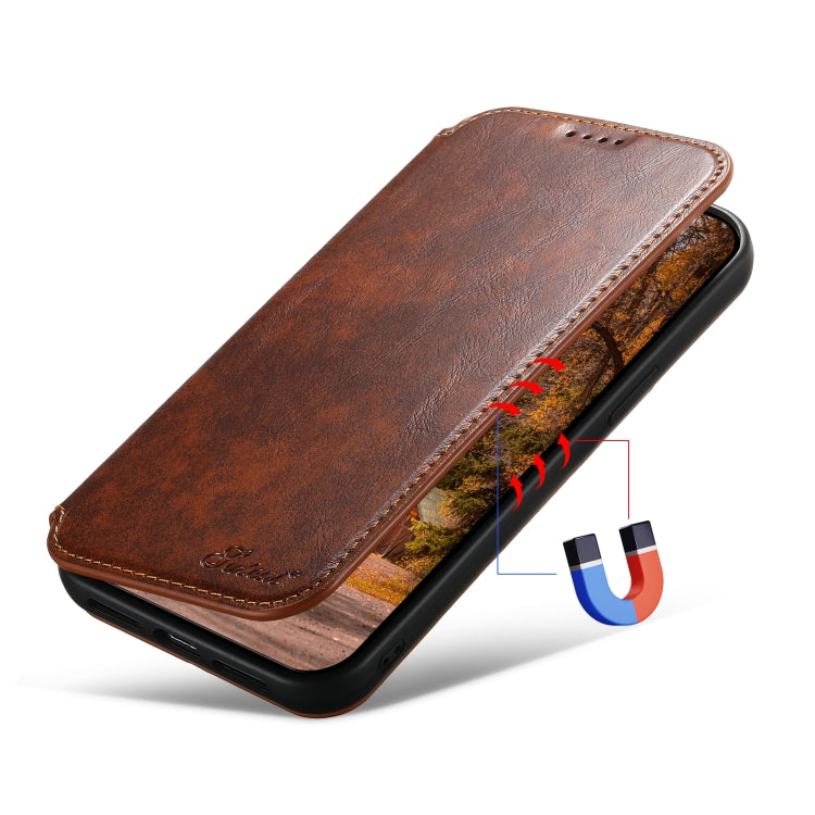 For iPhone 14 Pro Suteni J05 Leather Magnetic Magsafe Phone Case(Khaki)