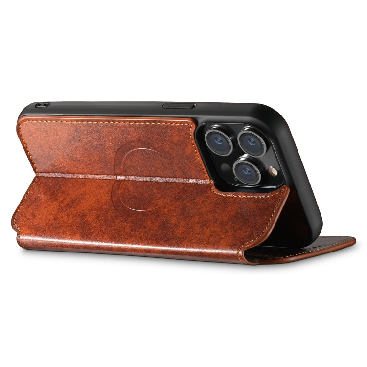 For iPhone 14 Pro Suteni J05 Leather Magnetic Magsafe Phone Case(Khaki)