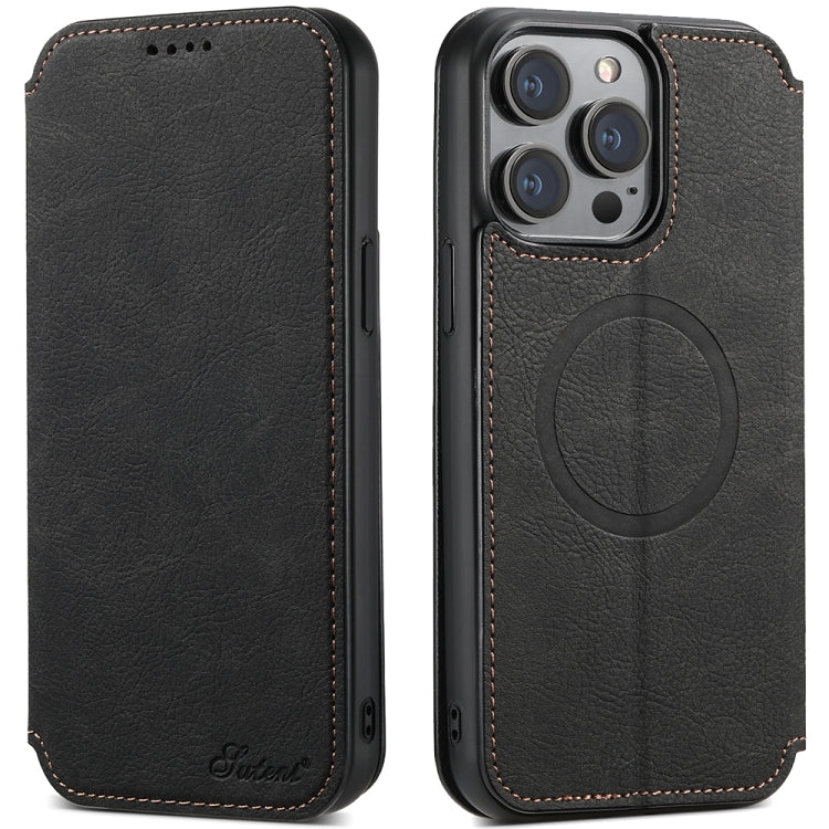 For iPhone 12/12 Pro Suteni J06 Retro Matte Litchi Texture Leather Magnetic Magsafe Phone Case(Black) - free shipping - PMC Jewellery - Order now!