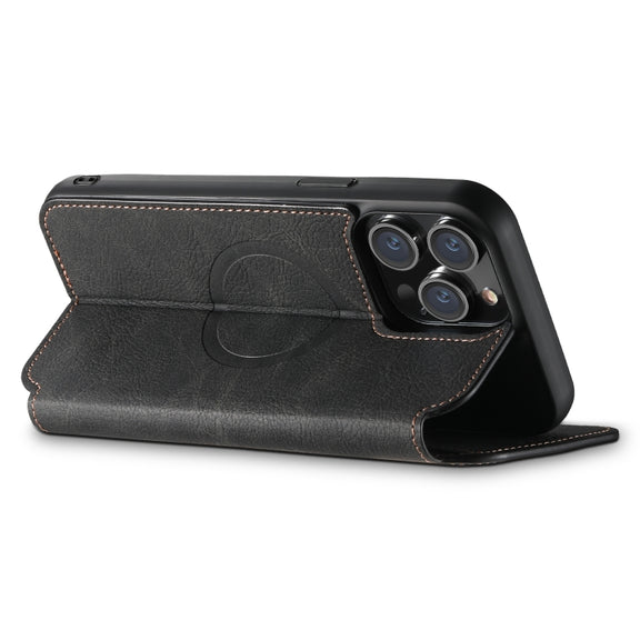 For iPhone 12/12 Pro Suteni J06 Retro Matte Litchi Texture Leather Magnetic Magsafe Phone Case(Black)