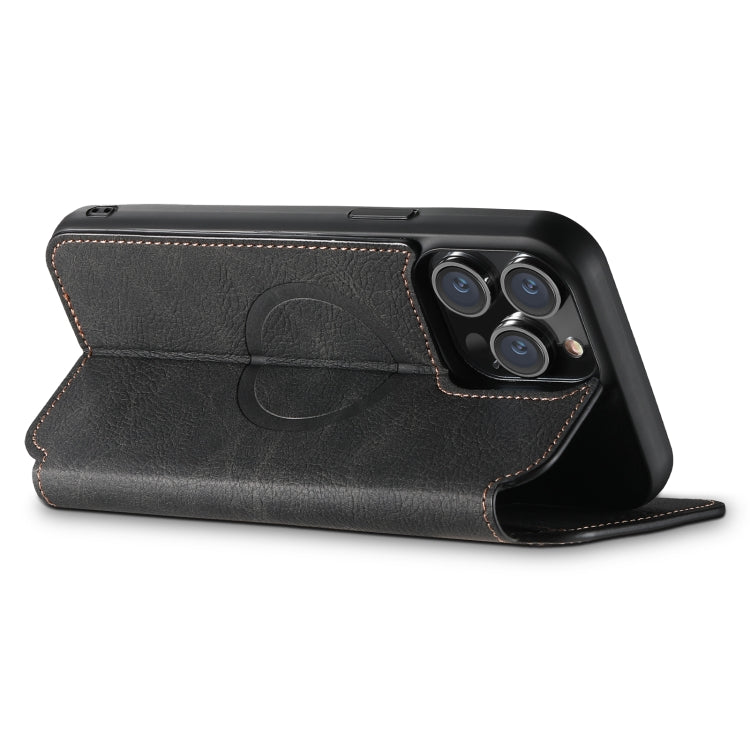 For iPhone 12 Pro Max Suteni J06 Retro Matte Litchi Texture Leather Magnetic Magsafe Phone Case(Black)