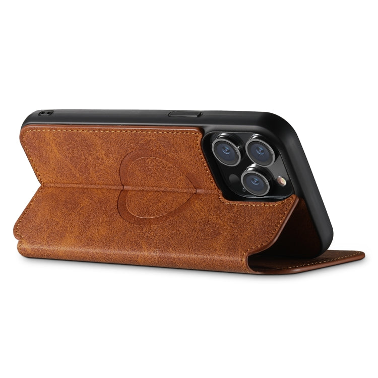 For iPhone 13 Suteni J06 Retro Matte Litchi Texture Leather Magnetic Magsafe Phone Case(Khaki)
