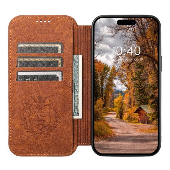 For iPhone 13 Pro Suteni J06 Retro Matte Litchi Texture Leather Magnetic Magsafe Phone Case(Khaki)
