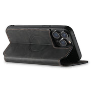 For iPhone 13 Pro Max Suteni J06 Retro Matte Litchi Texture Leather Magnetic Magsafe Phone Case(Black)