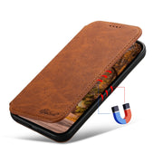 For iPhone 14 Suteni J06 Retro Matte Litchi Texture Leather Magnetic Magsafe Phone Case(Khaki)
