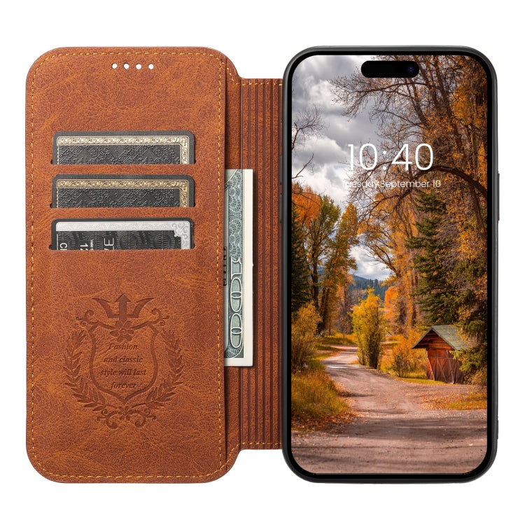 For iPhone 14 Suteni J06 Retro Matte Litchi Texture Leather Magnetic Magsafe Phone Case(Khaki)