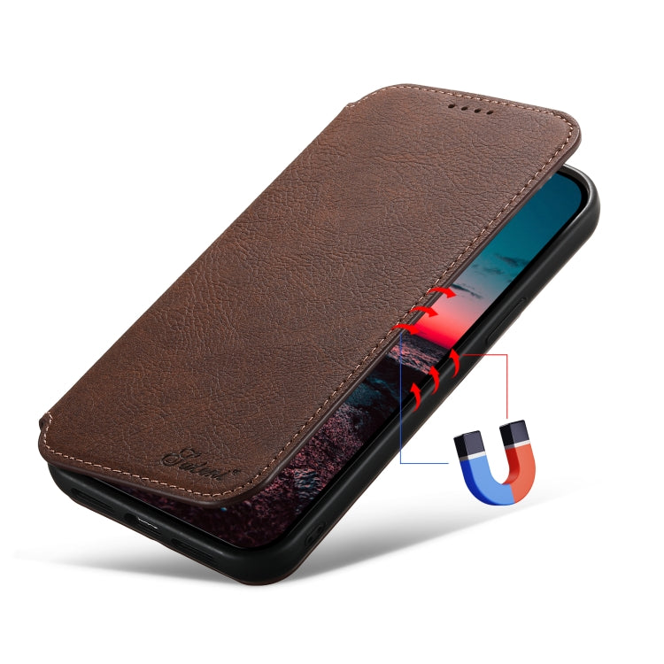 For iPhone 14 Pro Max Suteni J06 Retro Matte Litchi Texture Leather Magnetic Magsafe Phone Case(Brown) - free shipping - PMC Jewellery - Order now!