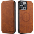 For iPhone 14 Pro Max Suteni J06 Retro Matte Litchi Texture Leather Magnetic Magsafe Phone Case(Khaki) - iPhone 14 Pro Max Cases by Suteni | Online Shopping South Africa | PMC TechLife | Buy Now Pay Later Mobicred