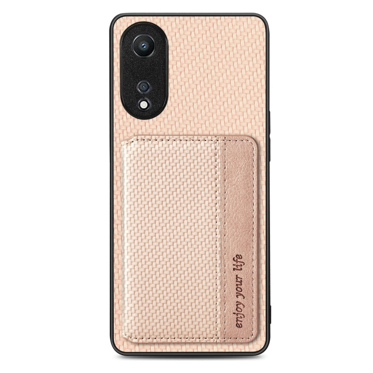 For OPPO A78 Carbon Fiber Magnetic Card Bag Phone Case(Khaki) - OPPO Cases by PMC TechLife | Online Shopping South Africa | PMC TechLife