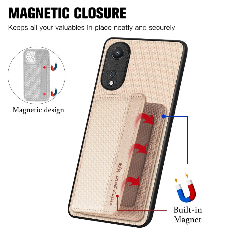 For OPPO A78 Carbon Fiber Magnetic Card Bag Phone Case(Khaki) - OPPO Cases by PMC TechLife | Online Shopping South Africa | PMC TechLife