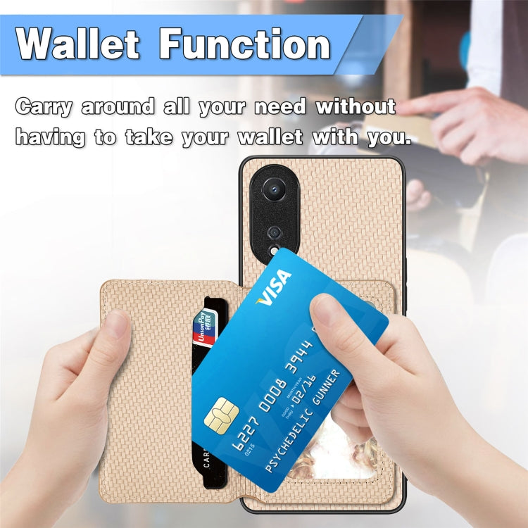 For OPPO A78 Carbon Fiber Magnetic Card Bag Phone Case(Khaki) - OPPO Cases by PMC TechLife | Online Shopping South Africa | PMC TechLife