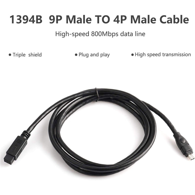 JUNSUNMAY FireWire High Speed Premium DV 800 9 Pin Male To FireWire 400 4 Pin Male IEEE 1394 Cable, Length:4.5m
