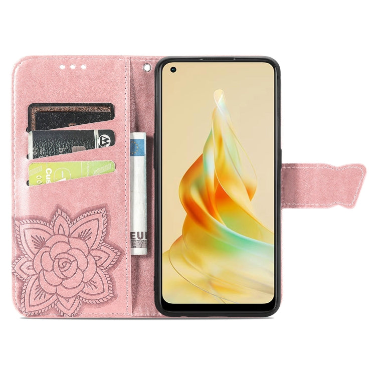 For OPPO Reno8 T 4G Butterfly Love Flower Embossed Leather Phone Case(Rose Gold) - OPPO Cases by PMC TechLife | Online Shopping South Africa | PMC TechLife | Buy Now Pay Later Mobicred