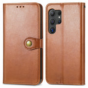 For Samsung Galaxy S25 Ultra 5G Retro Solid Color Buckle Leather Phone Case(Brown)
