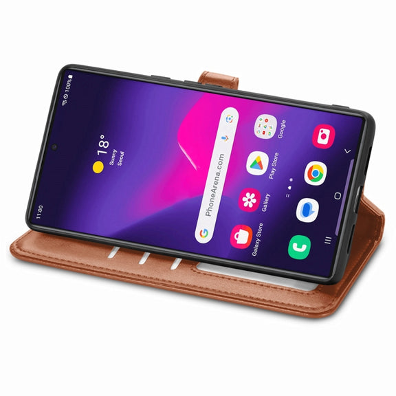 For Samsung Galaxy S25 Ultra 5G Retro Solid Color Buckle Leather Phone Case(Brown)