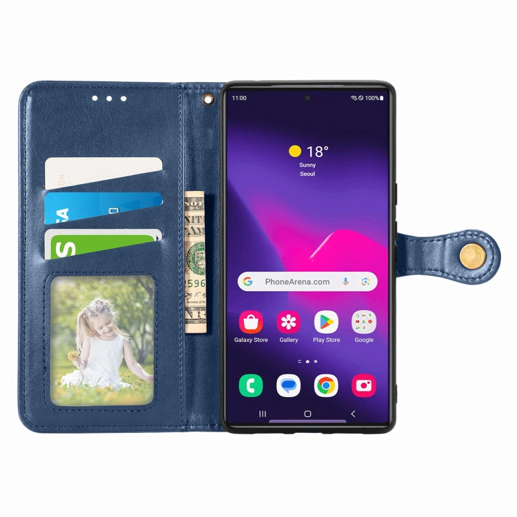 For Samsung Galaxy S25 Ultra 5G Retro Solid Color Buckle Leather Phone Case(Blue)