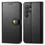 For Samsung Galaxy S25+ 5G Retro Solid Color Buckle Leather Phone Case(Black)