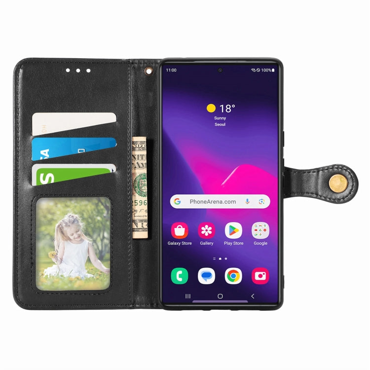 For Samsung Galaxy S25+ 5G Retro Solid Color Buckle Leather Phone Case(Black)