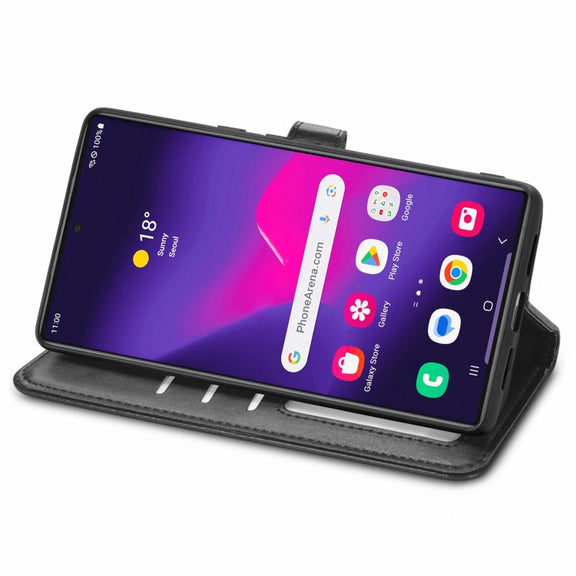 For Samsung Galaxy S25+ 5G Retro Solid Color Buckle Leather Phone Case(Black)