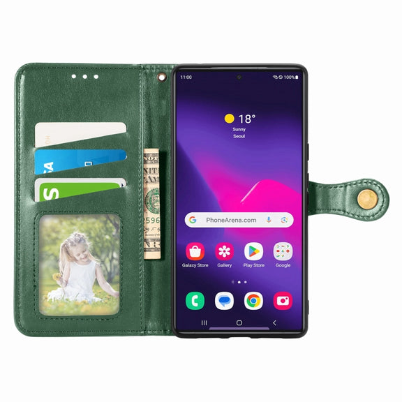 For Samsung Galaxy S25 5G Retro Solid Color Buckle Leather Phone Case(Green)
