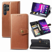 For Samsung Galaxy S25 5G Retro Solid Color Buckle Leather Phone Case(Brown)