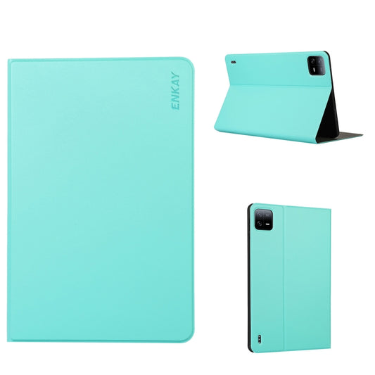 For Xiaomi Pad 6 / Pad 6 Pro ENKAY Leather Stand Smart Tablet Case(Cyan) - free shipping - PMC Jewellery - Order now!