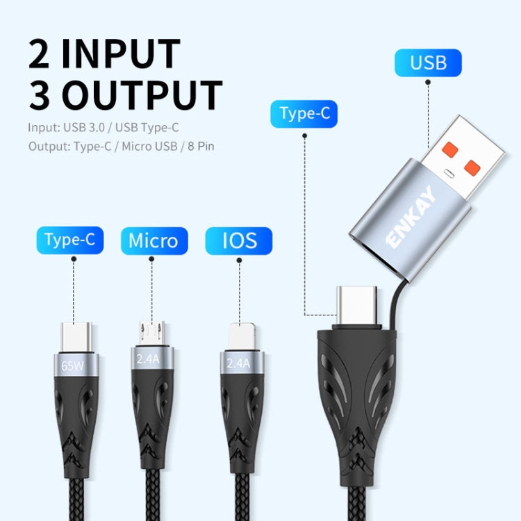 ENKAY ENK-CB135 5-in-1 65W USB-A & USB-C to 8 Pin / Type-C / Micro USB Multifunctional Charging Cable with Indicator Light, Cable Length:2m - free shipping - PMC Jewellery - Order now!