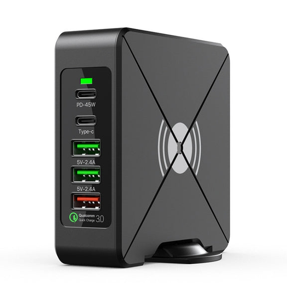 PD-75 Desktop PD Type-C USB QC 3.0 Fast Mobile Phone Charging Station Multifunctional Wireless Charger(UK Plug)