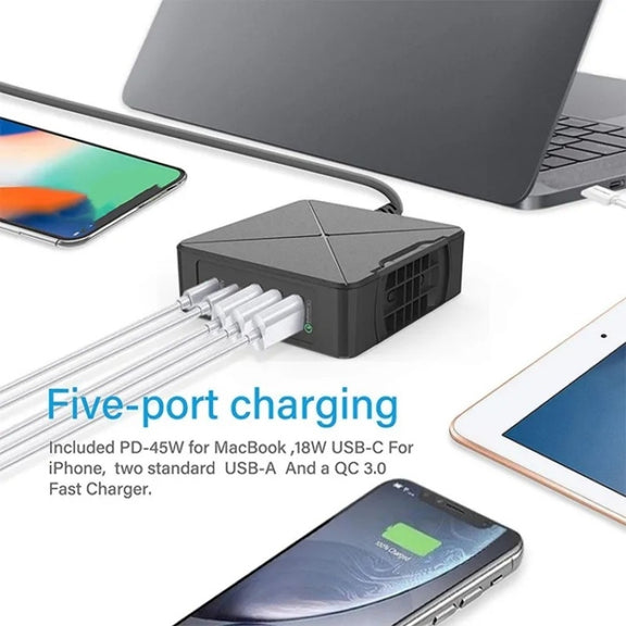 PD-75 Desktop PD Type-C USB QC 3.0 Fast Mobile Phone Charging Station Multifunctional Wireless Charger(UK Plug)