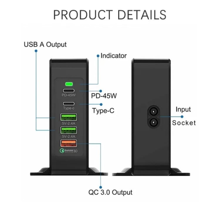 PD-75 Desktop PD Type-C USB QC 3.0 Fast Mobile Phone Charging Station Multifunctional Wireless Charger(US Plug)