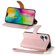For iPhone 16 Love Zipper Lanyard Leather Phone Case(Pink)