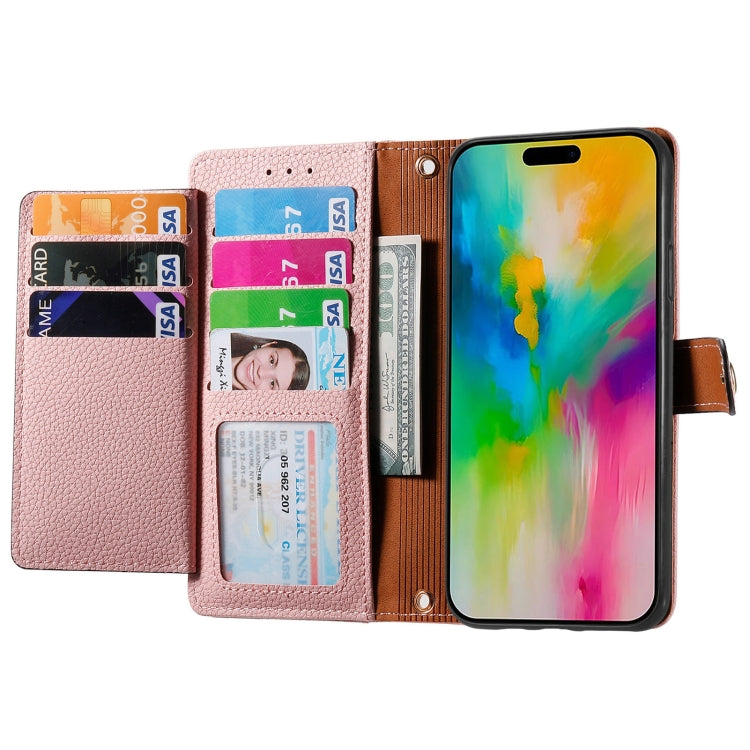 For iPhone 16 Plus Love Zipper Lanyard Leather Phone Case(Pink)