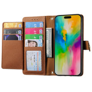 For iPhone 16 Pro Love Zipper Lanyard Leather Phone Case(Brown)