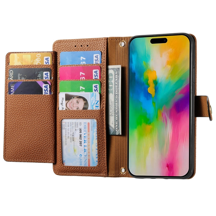 For iPhone 16 Pro Love Zipper Lanyard Leather Phone Case(Brown)