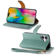 For iPhone 16 Pro Love Zipper Lanyard Leather Phone Case(Green)