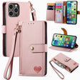 For iPhone 16 Pro Max Love Zipper Lanyard Leather Phone Case(Pink) - iPhone 16 Pro Max Cases by PMC TechLife | Online Shopping South Africa | PMC TechLife | Buy Now Pay Later Mobicred