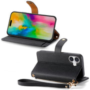 For iPhone 16 Pro Max Love Zipper Lanyard Leather Phone Case(Black)
