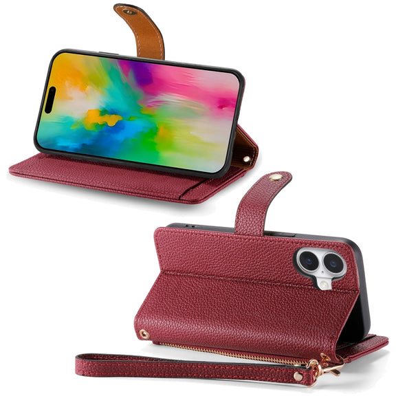 For iPhone 16 Pro Max Love Zipper Lanyard Leather Phone Case(Red)