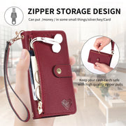 For iPhone 16 Pro Max Love Zipper Lanyard Leather Phone Case(Red)