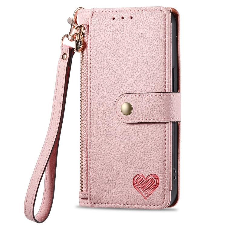 For iPhone 16e Love Zipper Lanyard Leather Phone Case(Pink) - iPhone 16e Cases by PMC TechLife | Online Shopping South Africa | PMC TechLife | Buy Now Pay Later Mobicred