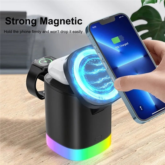 T15 3 in 1 Magnetic Magsafe Wireless Charger Folding Charging Stand For iPhone / iWatch / AirPods(Black)