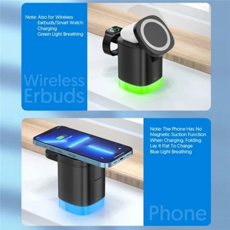 T15 3 in 1 Magnetic Magsafe Wireless Charger Folding Charging Stand For iPhone / iWatch / AirPods(Black)