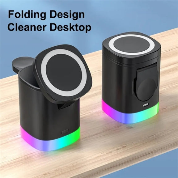 T15 3 in 1 Magnetic Magsafe Wireless Charger Folding Charging Stand For iPhone / iWatch / AirPods(White)
